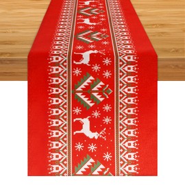 Christmas Table Runner, 72x13 Inch Winter Red Snowflake Holiday Kitchen Dining Table Cloth Decoration Premium Linen Xmas Tablecloth for Indoor Outdoor Home Party Decor (Style B)