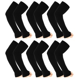 6 Paare UV-Schutz Armlinge Schwarz Sonnenschutz Arm Sleeves Damen Sommer Kühlung Armstulpen mit Daumenlöchern für Männer Frauen Fahren, Radfahren, Angeln, Basketball, Wandern, Laufen, Outdoorarbeit