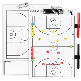 HIGHRAZON Magnetic Basketball Coaches Clipboard, White Double-Sided Dry Erase Coach Board, Tactics Whiteboard with Color Magnetic Sticker and 2 Marker for Coaches Gift