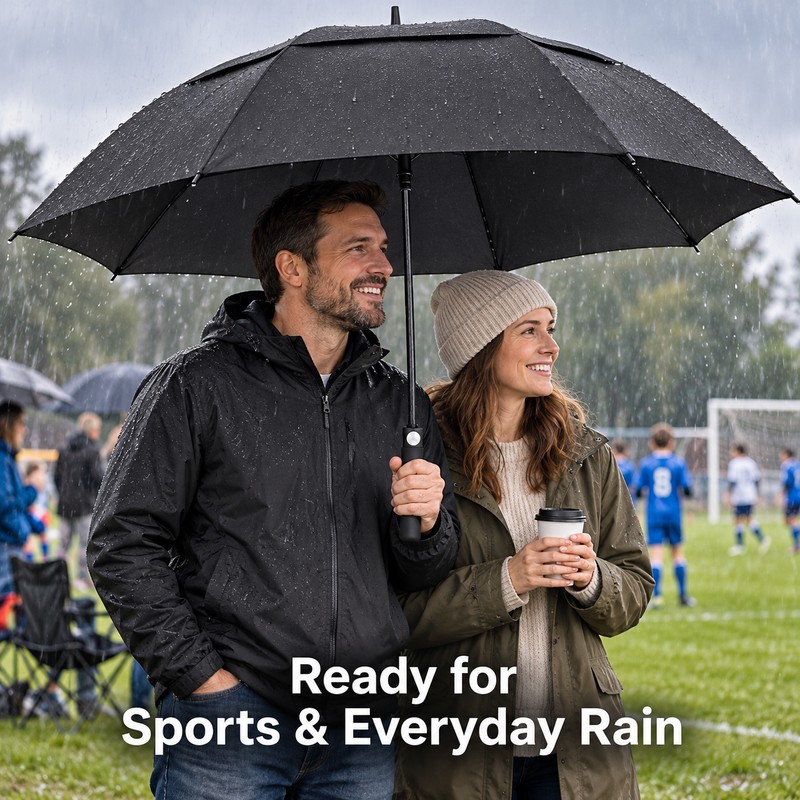 Oversized Windproof Golf Umbrella with Double Canopy, Automatic Open, Fiberglass