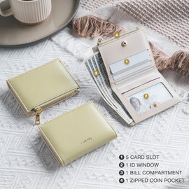 Vulkitty Small Wallet for Women with Coin Pocket RFID Blocking Card Holder Wallet Bifold Wallet Quality Leather, Soft Green