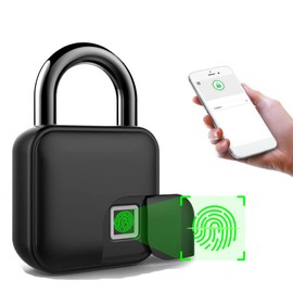 LIZHOUMIL Fingerprint Padlock, Smart Waterproof Fingerprint Lock APP Keyless Biometric Electronic Lock with USB Charging, Security Padlock Compatible Bluetooth 4.2 for Door, Locker, Luggage