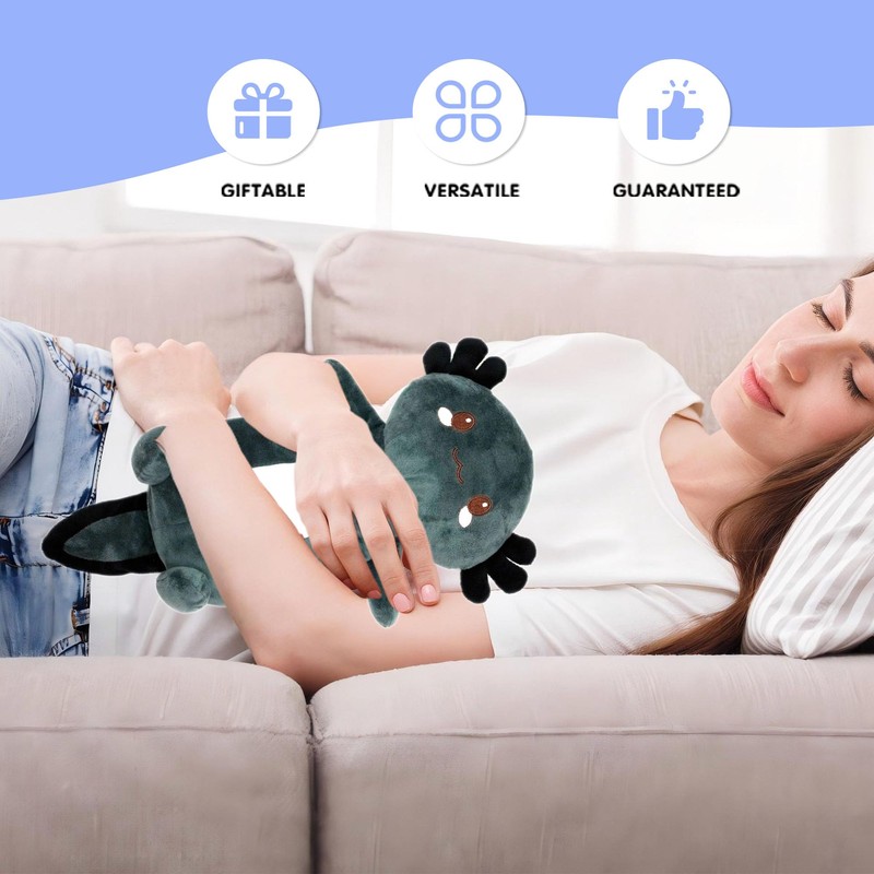 Cute Heating Pad Microwavable Stuffed Animals, Black Axolotl 1.1lb Removable
