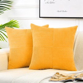 Fancy Homi 2 Packs Sunflower Yellow Spring Decorative Throw Pillow Covers 20x20 Inch for Living Room Couch Bed Sofa, Gold Yellow Home Decor, Soft Corss Corduroy Patchwork Textured Cushion Case 50x50cm