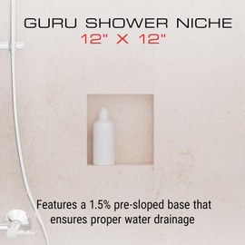GURU USA W-S Shower Niche, Waterproof Membrane with Pre-Sloped Base, Waterproofing Panel System for Bathroom Walls, 12” x 12”