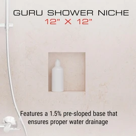 GURU USA W-S Shower Niche, Waterproof Membrane with Pre-Sloped Base, Waterproofing Panel System for Bathroom Walls, 12” x 12”
