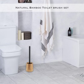 5-Piece Bathroom Accessory Set - Stylish & Durable Bamboo Essentials with Toothbrush Holder, Soap Dispenser, Soap Dish, Toilet Brush & Cotton Ball Holder (Toilet Brush and Holder Only)