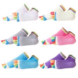 BORISCA 6 Pairs Toe Socks, Socks with Toes, Women's Non-Slip Socks, Breathable Ankle Socks, Women's Toe Socks, Yoga Colourful Toe Socks, Toe Socks, Women's Sports for Running, Yoga, Sports,