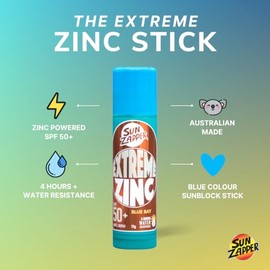 Sun Zapper Extreme Zinc Stick "Blue Bay" SPF 50+ |Protector Solar Mineral en Stick Mineral a base de zinc color AZUL 15g |Alta protección solar UVA/UVB con color vibrante | Resistente al Agua | Fórmula Reef Safe | Hecho en Australia.