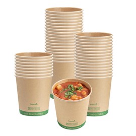 Restaurantware Paper Soup Containers 200 Pack Of 24 oz Disposable Kraft To Go Hot Soup Serving Bowls Sustainable Leakproof Stackable Food Storage Cups For Ice Creams, Noodles, Pasta And Desserts