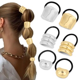 WHAVEL 6 Pcs Gold Hair Ties Hair Cuff Non-Damage Ponytail Holders Gold Hairs Accessories for Women