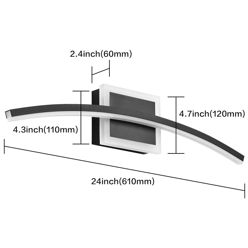 PRESDE Modern Black LED Bathroom Vanity Light 24in Dimmable Bathroom
