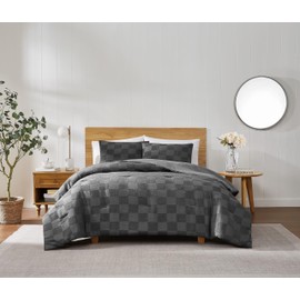 TRULY SOFT Textured Checkered Grey Full/Queen 3 Piece Comforter Set, Solid Color Themed, Oeko-TEX Certified Confidence