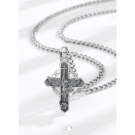 AEONSLOVE Archangel Michael Necklace 925 Silver for Men and Women, Saint Benedict Cross, Seal of the 7 Archangel Medal, Saint Christopher Caravaca Cross, Virgin Mary Pendant, Sterling Silver