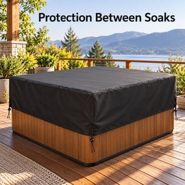 210D Oxford Square Hot Tub Cover, 78.7 x 78.7 x 11.8 Inch Waterproof PU Coated Spa Cover with Drawcord