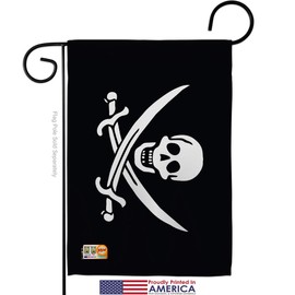 Jack Rackhams Garden Flags Pack Coastal Pirate Ship Skull Treasure Map Carribean Jolly Blackbeard Support Our Troops Small Decorative Gift Yard House Banner Made In USA 13 X 18.5