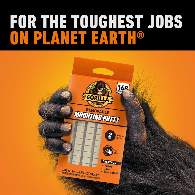 Gorilla Mounting Putty, Natural Tan Color, 168 Pre-Cut Squares (Pack