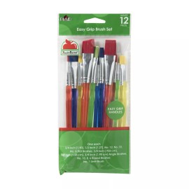 Apple Barrel 44349E 12-Piece Assorted Multicolor Easy Grip Paint Brush Set