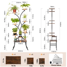 VIXLON Plant Stands Indoor With Grow Light For Indoor Plants Multiple - 62" Tall Indoor Shelf With Anti-Tipping Device, Black Metal Flower Holder Rack For Indoor Living Room, Patio, Balcony