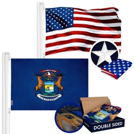 G128 NEW G128 Michigan Flag and American USA Flag Set 3x5 FT Double Sided Embroidered
