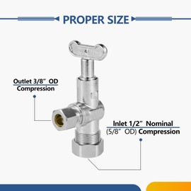 5-Pack GUOFIS Angle Stop Valve with 1/4 Turn Loose Control Key,1/2" Nominal (5/8" OD) Compression x 3/8" OD,Chrome Plated Brass Shut-off Valves for Potable Water
