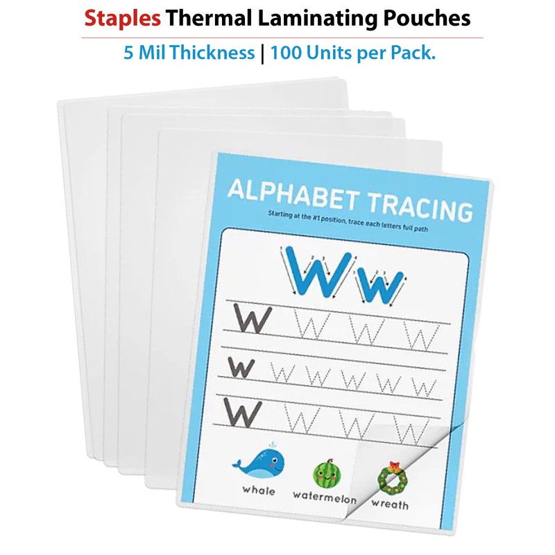 Staples Thermal Laminating Pouches - Clear, Letter Size, 5 Mil