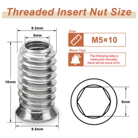 Drenky 40Pcs M5x10mm Zinc Plated Threaded Insert Nuts for Wood Furniture - Flanged Hex Socket Nut, Carbon Steel Threaded Inserts with Hex Drive Head for Wood Furniture, Silver