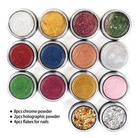 Chrome Nail Powder Set 14 Colors Pink Blue Silver Metallic Effect Mirror Powder for Nails With Brushes Holographic Pigment Chameleon Flakes for Nails Gold Leaf Decoration Nail Supplies