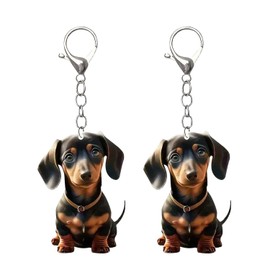 2 Pieces Long Ear Dog Car Tags Acrylic Pendants Cute Dog Tags Dachshund Keychain Gift Tags, black, Modern