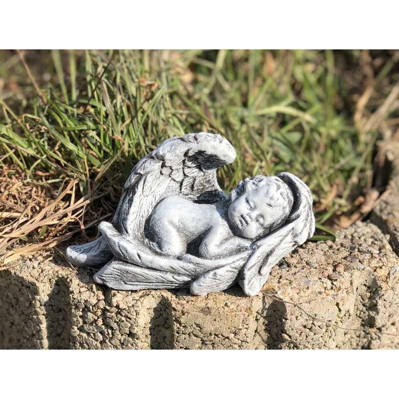 Memorial ornament sleeping Baby Angel made of stone frost resistant
