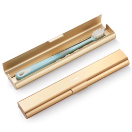 Oralphi - Estuche de viaje para cepillo para polvo de dientes de aluminio, soporte portátil para cepillo para polvo de dientes de viaje, caja de cepillo para polvo de dientes manual duradero para