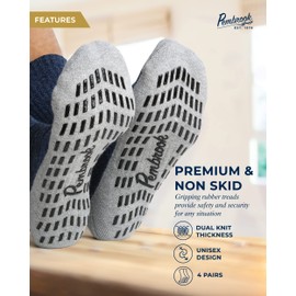Pembrook 4 Pairs Crew Non Slip Socks - Gripper Socks for Men Women Husband Dad | Grip Socks Men | Non Slip Socks Men | Non Skid Socks for Men