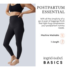 Ingrid and Isabel Basics Postpartum Compression Leggings - Tummy Control & Support Black M