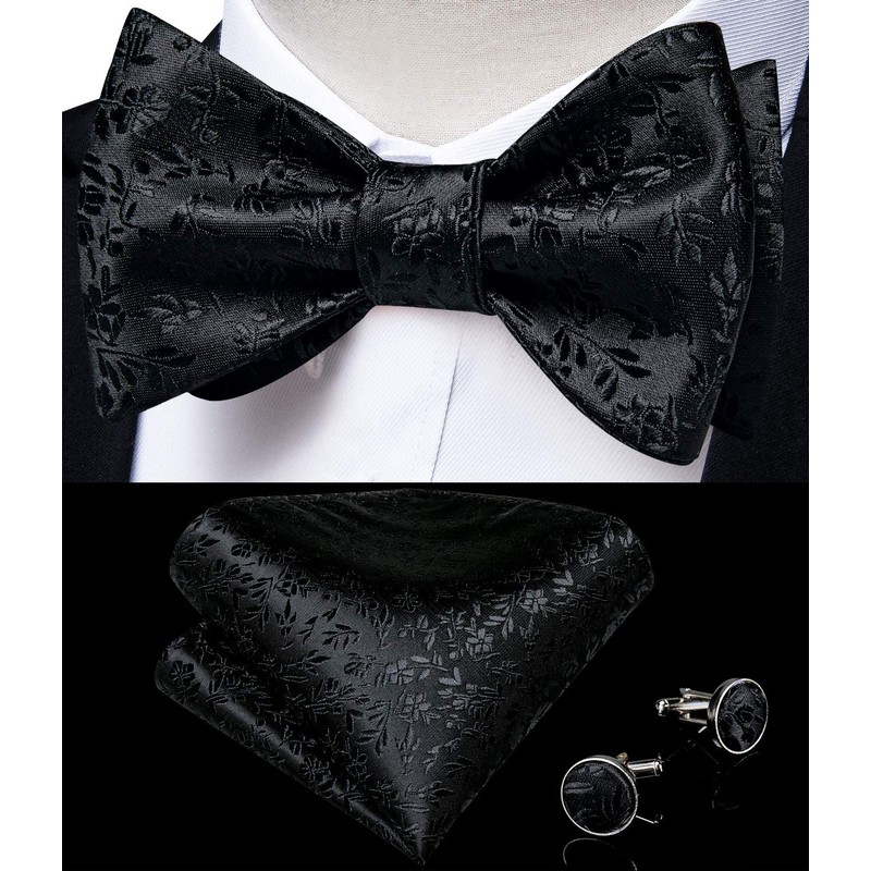 DiBanGu Black Bow Ties for Men Silk Self Tied Bow