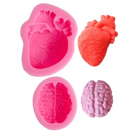 2 Pack Organ Shape Silicone Mold, Heart Brain Mold Decoration Plaster Candle Aroma Fondant Mousse Chocolate Mold DIY Aromatherapy Decoration Mold