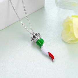 qielizhu Italian Horn Necklace Sterling Silver Lucky Crown Cornicello Necklace Italian Jewelry Gift for Unisex