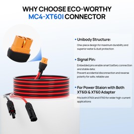 ECO-WORTHY Solar to XT60i Cable 12AWG 10FT Extension Cable Solar Connector to XT60i Adapter Cable for Portable Power Station LiFePO4 Battery