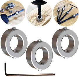 Depth Stop Collar Durable, CESFONJER Ring Positioner Spacing Positioner Locator(ID:16mm, 3pcs) for Woodworking Drill Bit Consistent Drilling, with Hex Wrench