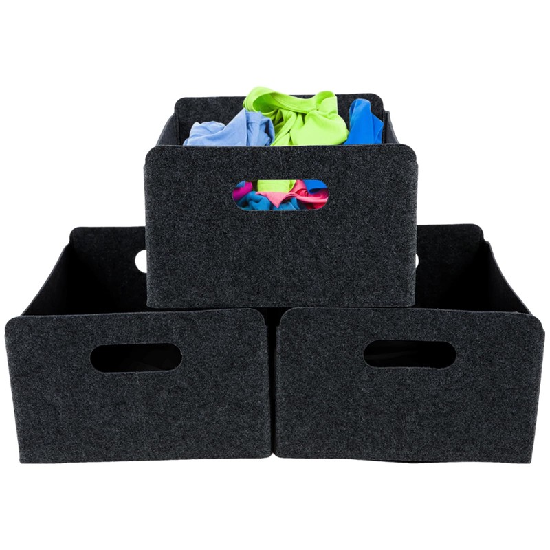 3Pcs Felt Storage Baskets, Large Capacity Felt Bins Foldable Felt