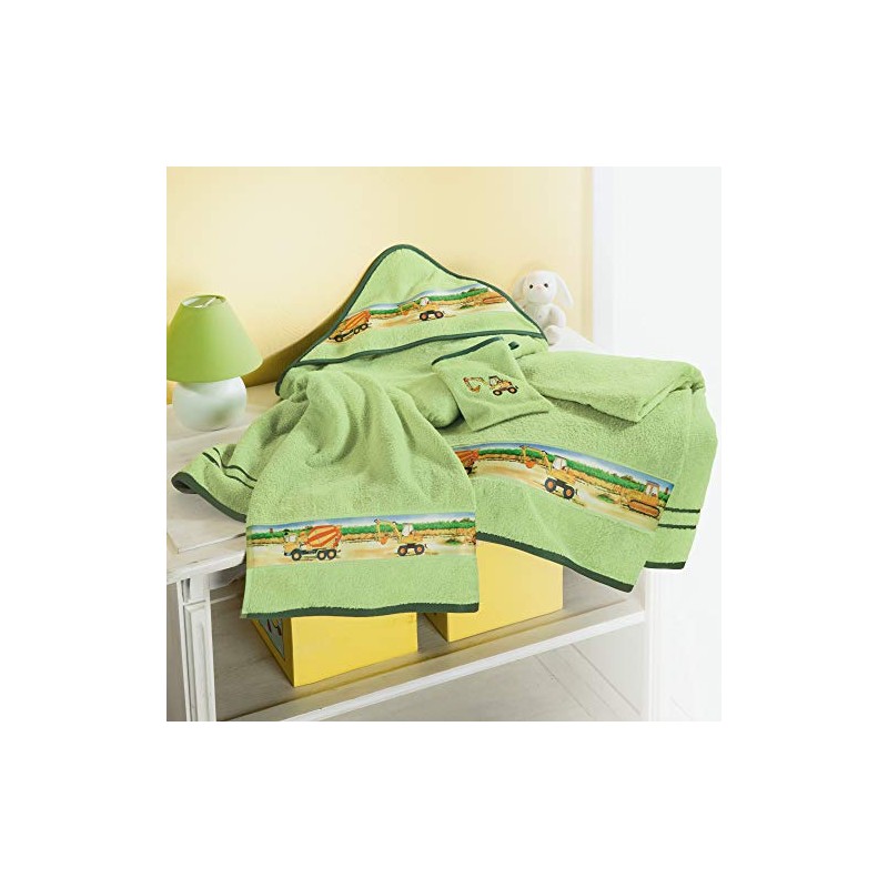 Erwin Müller Children's Hooded Bath Towel, Terry Towel, Tractor, Digger