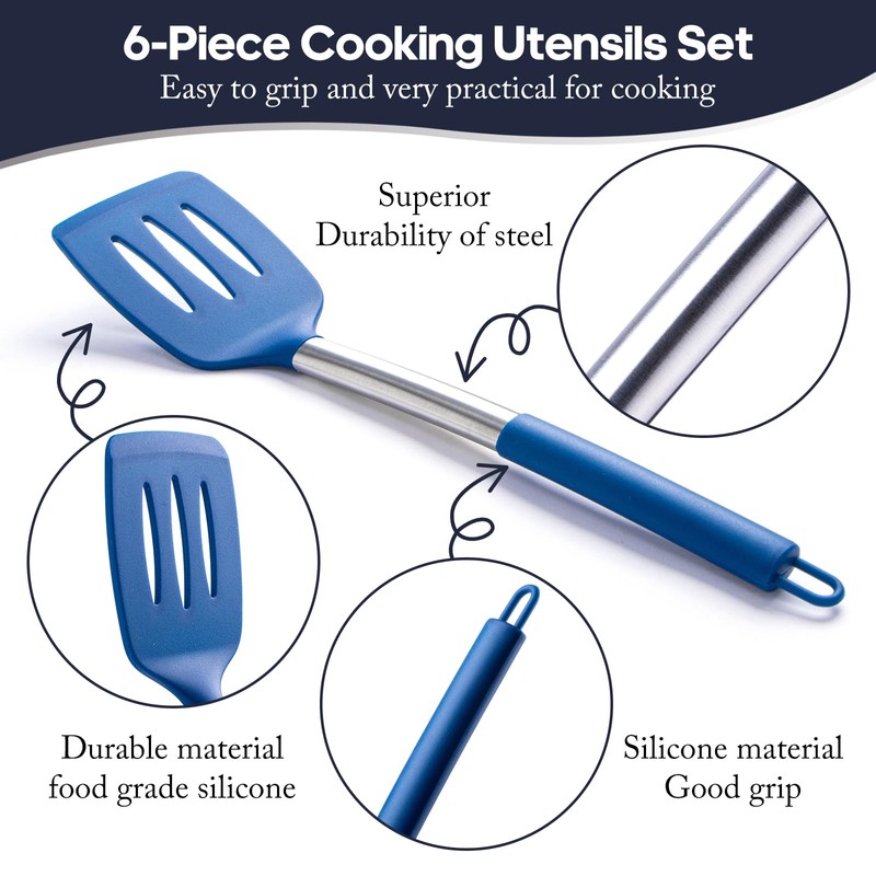 Silicone Kitchen Utensils Set - Culinary Couture 6-Pieces Blue Silicone