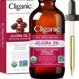 Aceite de Jojoba Cliganic 100% Puro, Sin Hexano, Sin Refinar Prensado en Frío Natural para Cabello y Cara Aceite Potador Base 120 ml