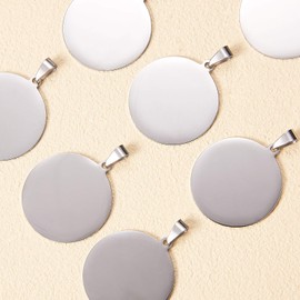 Airssory 10 Pieces 304 Stainless Steel 30mm Stamp Tags Blank Pendant Flat Round Punched Circle Disc with Crimp Bar for Necklace Bracelet Pet ID Name Tags DIY Crafts - 33x30mm