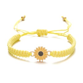 Caiyao Colorful Daisy Sunflower Bracelets Adjustable Braided Rope Bohemian Daisy Flower Bracelet for Women-Yellow