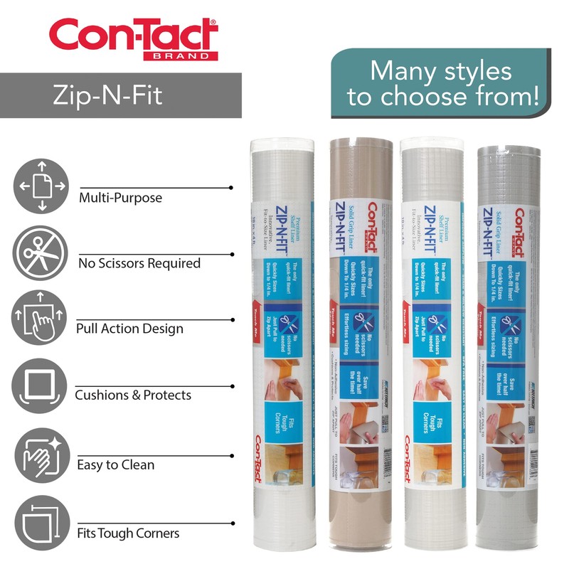 Con-Tact Brand Zip-N-Fit Solid Grip Liner, 18" x 4', Taupe