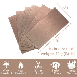 Aluminum Peel and Stick Backsplash Panels - 3"x6" Brushed Copper Kitchen Wall Decor, 40-Piece