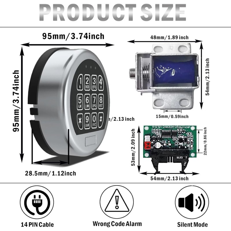 MOUNT Gun Safe Lock Replacement Black Keypad with Solenoid Lock