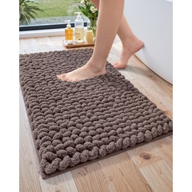 LUMI Luxury Bathroom Rug, Ultra Soft Quick Dry Bath Mat, Non-Slip Absorbent Thick Chenille Bath Rug, Cozy Braid Design Floor Mat for Bathtub, Sink, Laundry, Bedroom, Brown, 17"x30"