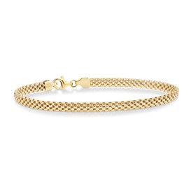 Miabella 18K Gold Over Sterling Silver Italian 4mm Mesh Link Chain Bracelet for Women 925 Italy, 8 inches, Sterling Silver, not-applicable