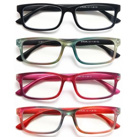 EYEURL 4 Pack Reading Glasses for Women Stylish Blue Light Blocking Computer Glasses Square Readers for Women Lightweight Eyeglasses With Spring Hinge Anti Glare UV Ray Filter reader glasses,1.5